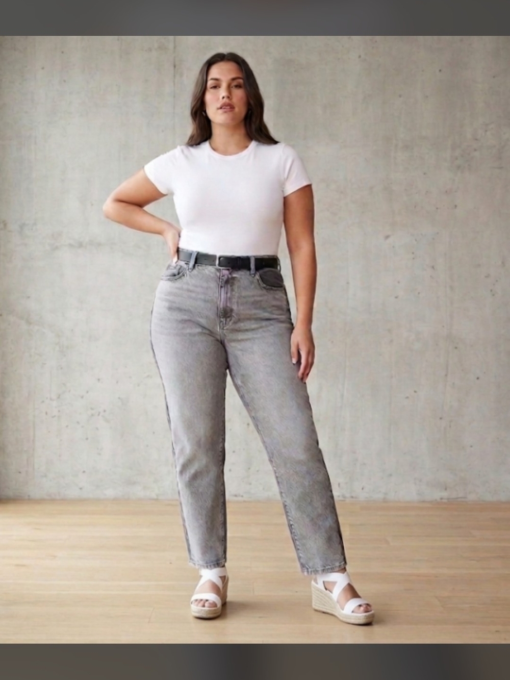 Good American Good Vintage High-Rise Straight Grey Jeans 100% Cotton, 15